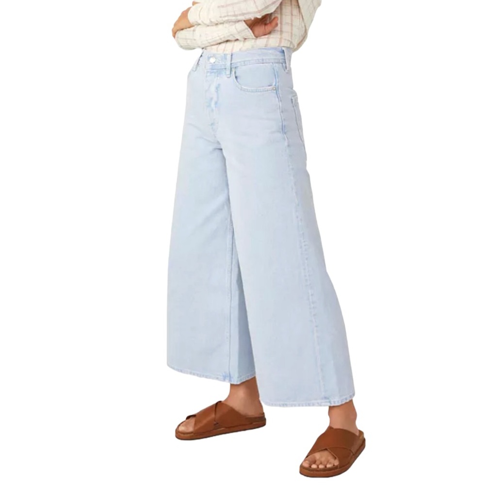 Free People Light Blue Wide Leg Cropped Jeans